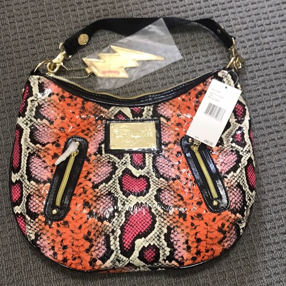 Betsey Johnson Handbags - BETSEYVILLE || Pretty Python medium hobo- pink/orange